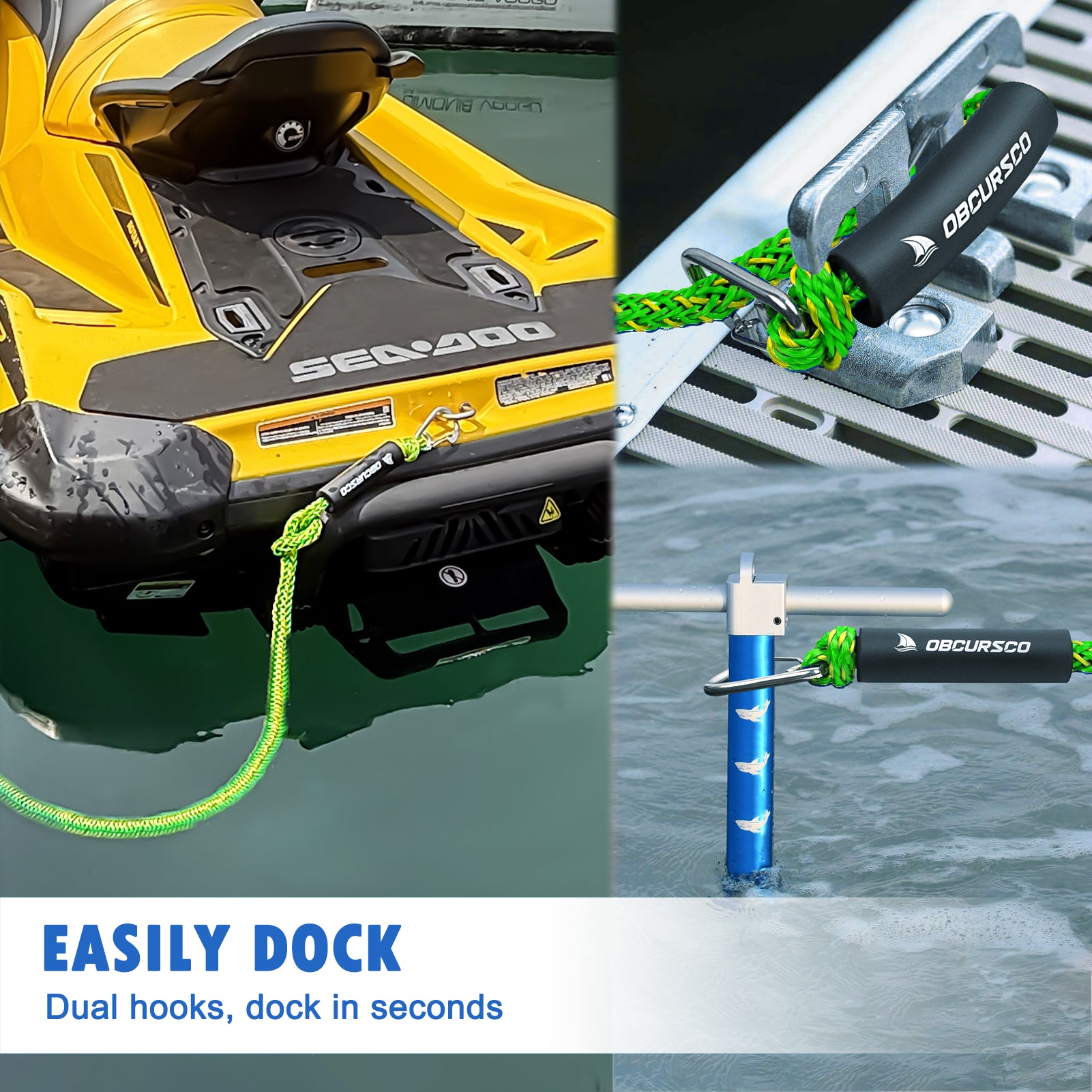 Obcursco Bungee Dock Lines - Jet Ski Rope with Double 316 Stainless St